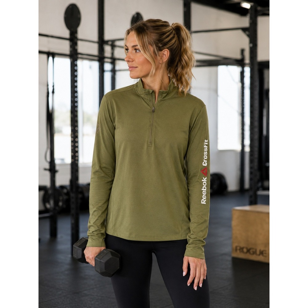 Reebok CrossFit Women S Olive Green 1/4 Zip Pullover Training Athletic Gorpcore